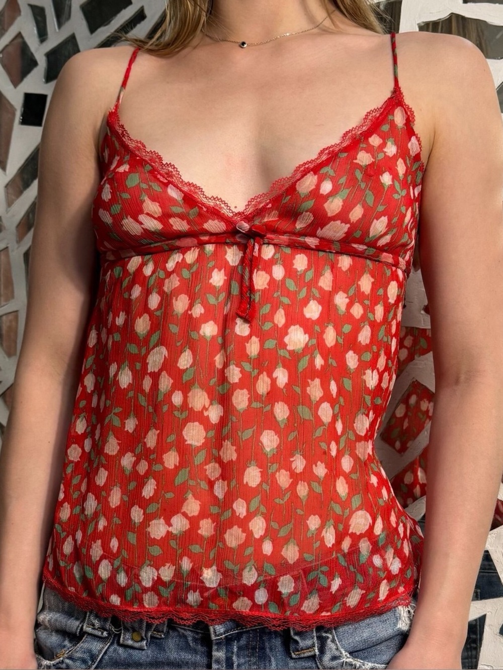 NWT The Kooples Lace Floral Camisole in Red Size 1/S